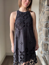 Load image into Gallery viewer, black crochet lace halter dress