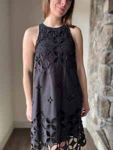 black crochet lace halter dress