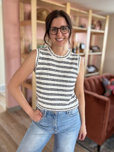 Load image into Gallery viewer, cream+ black stripe sweater tank