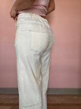 Load image into Gallery viewer, ecru wide leg pants with contrast stitching | S-3XL