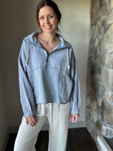 Load image into Gallery viewer, denim blue half zip french terry pullover