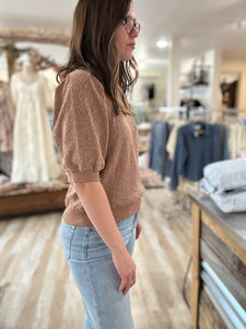 brown jacquard half sleeve sweatshirt