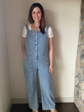 Load image into Gallery viewer, denim button down overall jumpsuit