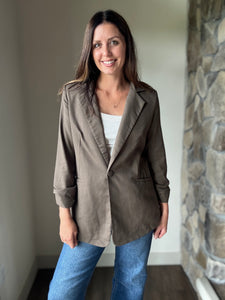 olive brown ruched blazer
