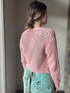 dusty rose crochet button cardigan