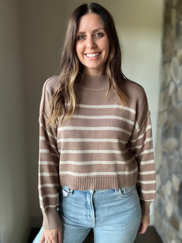 camel + oat stripe mock neck