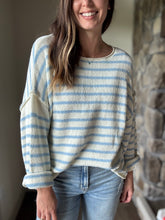 Load image into Gallery viewer, oversized cream+chambray stripe sweater