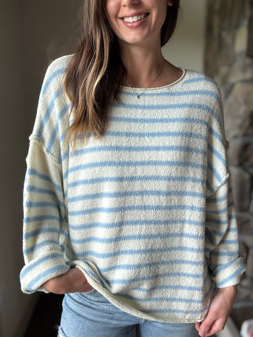 oversized cream+chambray stripe sweater