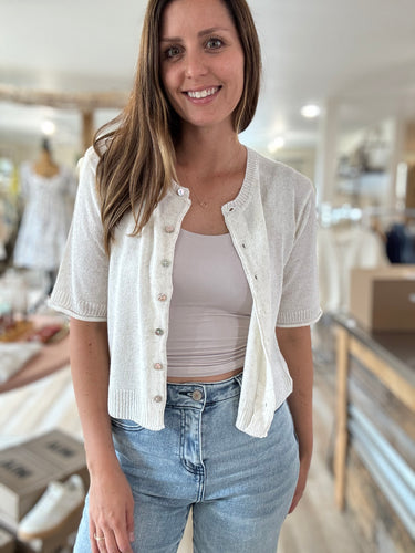 oatmeal short sleeve button cardigan