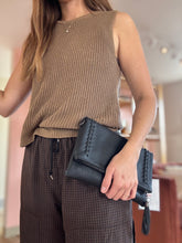 Load image into Gallery viewer, black soft leather foldover whipstitch clutch + crossbody