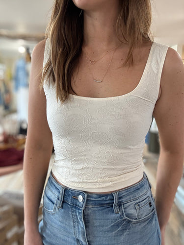 off white jacquard seamless scoop tank