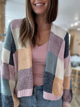 Load image into Gallery viewer, blue + lavender multi check cardigan