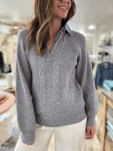 Load image into Gallery viewer, grey chunky sweater with denim contrast