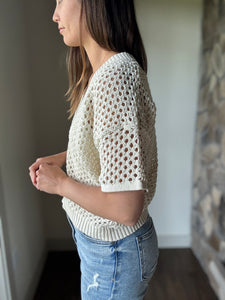 cream crochet short sleeve button cardigan