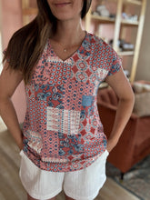 Load image into Gallery viewer, terracotta + blue floral top