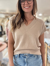 Load image into Gallery viewer, latte v-neck short sleeve sweater