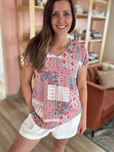 Load image into Gallery viewer, terracotta + blue floral top