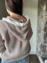 Load image into Gallery viewer, camel+cream ribbed hooded sweater