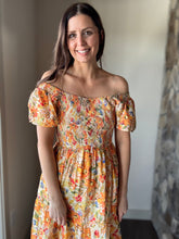 Load image into Gallery viewer, yellow tropical floral midi dress