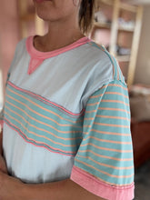 Load image into Gallery viewer, sky + coral stripe relaxed tee