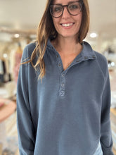 Load image into Gallery viewer, denim ribbed henley pullover