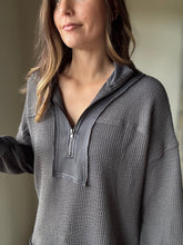 Load image into Gallery viewer, charcoal ribbed quarter zip
