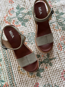 dark taupe suede + rope mixed chunky sandal