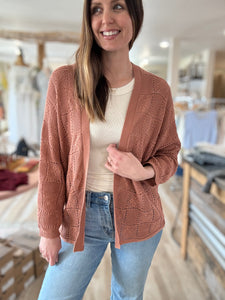terracotta open knit cardigan
