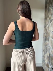 dark pine ribbed square neck tank