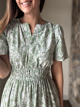 Load image into Gallery viewer, green floral short sleeve maxi dress