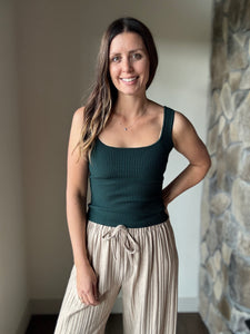 dark pine ribbed square neck tank