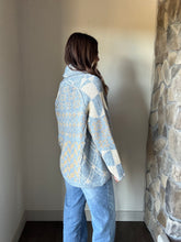 Load image into Gallery viewer, blue + gold printed button cardigan