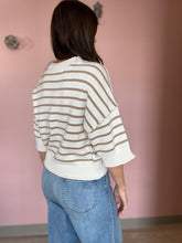 Load image into Gallery viewer, cream + khaki half sleeve stripe sweater