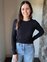 Load image into Gallery viewer, black soft ribbed long sleeve top