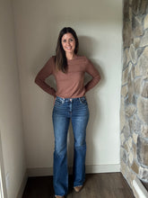 Load image into Gallery viewer, dark high rise flare jeans