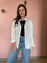 Load image into Gallery viewer, ivory stripe twist back cotton button down