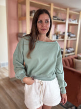 Load image into Gallery viewer, abbie sage off shoulder sweatshirt