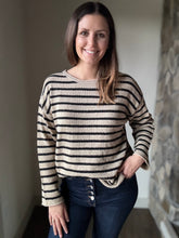 Load image into Gallery viewer, taupe + black stripe sweater