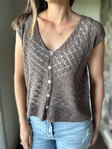 chocolate textured button knit top