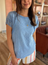 Load image into Gallery viewer, bright blue crochet lace top