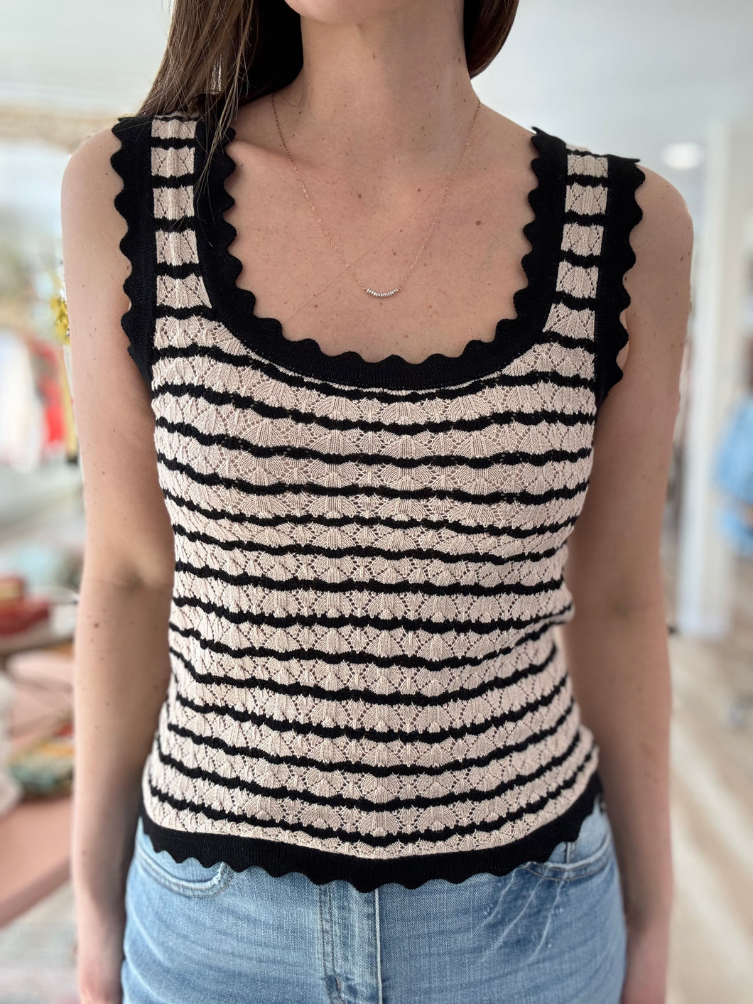 mocha + black stripe sweater knit tank