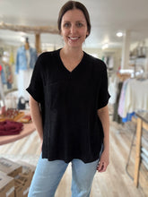 Load image into Gallery viewer, black short sleeve sweater knit top