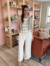 Load image into Gallery viewer, olive + natural crochet vest