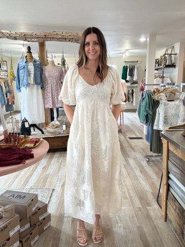 cream jacquard floral midi dress