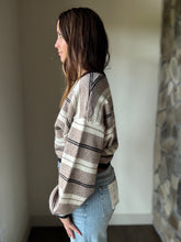 Load image into Gallery viewer, taupe, cream + black stripe loose fit sweater