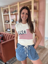 Load image into Gallery viewer, USA flag embroidered sweater tank
