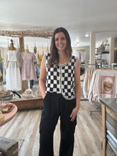 Load image into Gallery viewer, black+cream checkered crochet vest