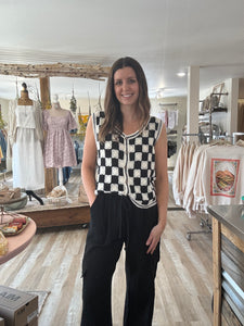 black+cream checkered crochet vest