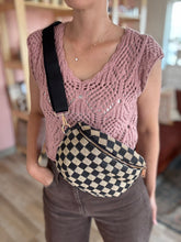 Load image into Gallery viewer, black + natural large checkered belt bag