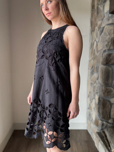 black crochet lace halter dress